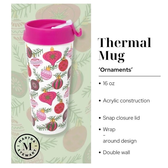 Martha Stewart Christmas Thermal Mug 16 oz NWT - Picture 2 of 3